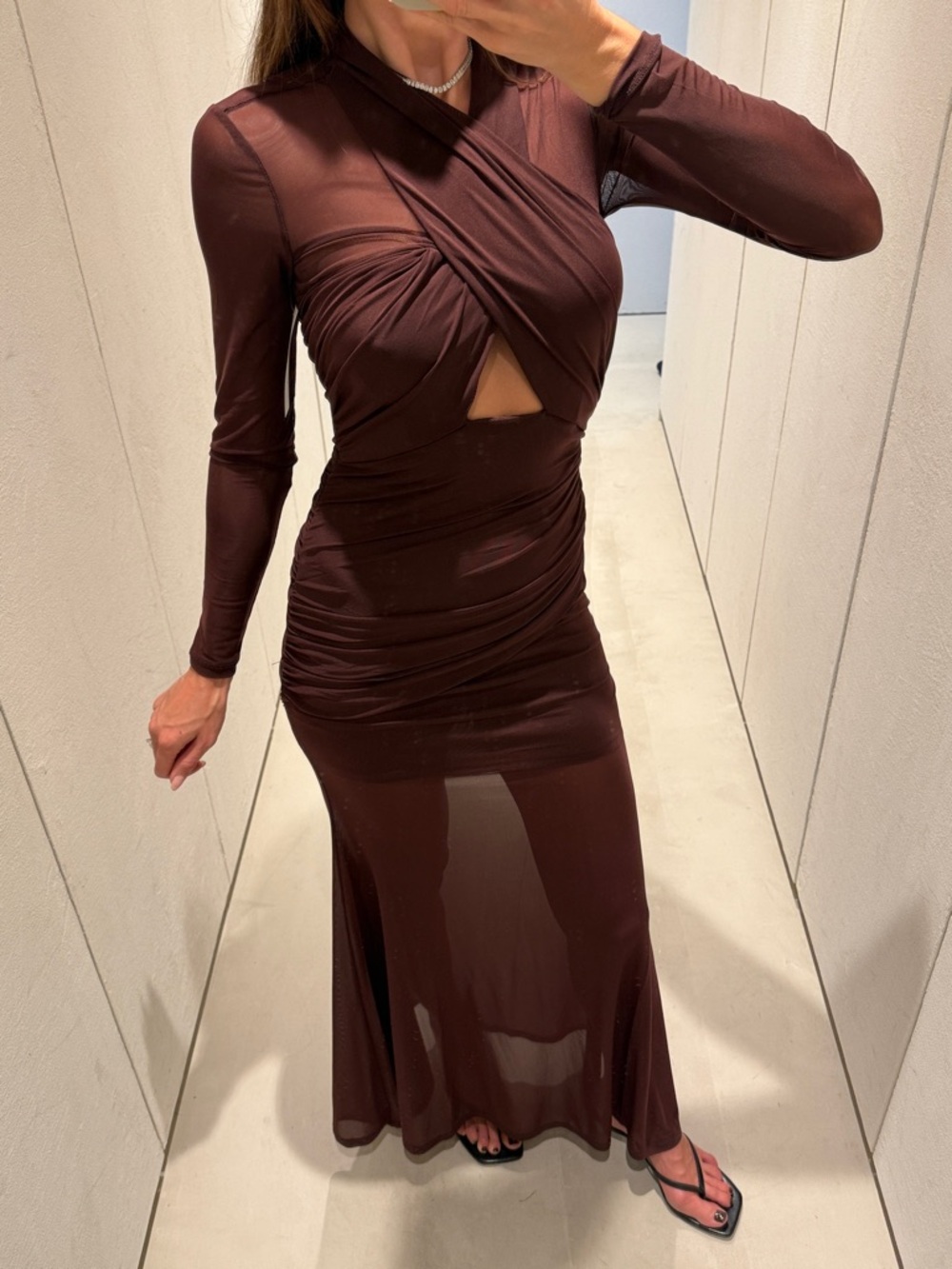 Bardot Chocolate Brown Long Sleeve Twist Front Maxi Dress